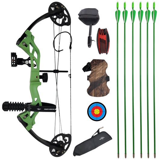 SAS Hero Junior Kid Youth Compound Bow Package 10-29 LBS Green RH - Open Box