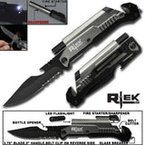 Rtek USA  5" Tactical Assist Open 7 in 1 Rescue Pocket Knife with LED Light