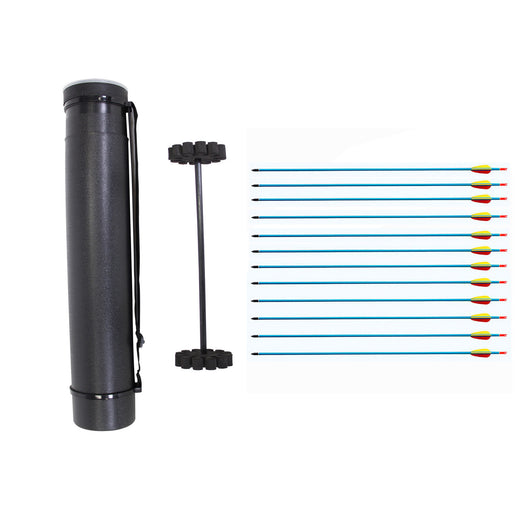 SAS Adjustable Archery Arrow Carrier w/ Insert and 12 Aluminum Arrows - Black