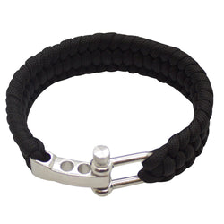 SAS Survival Paracord Bracelet 550lbs with Steel Shackle Buckle - Black