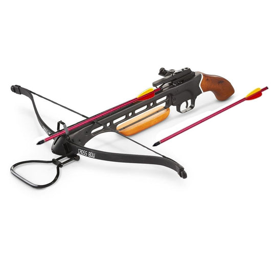 150 lbs Short Stock Pistol Real Wooden Hunting Crossbow 2 Arrows - Open Box