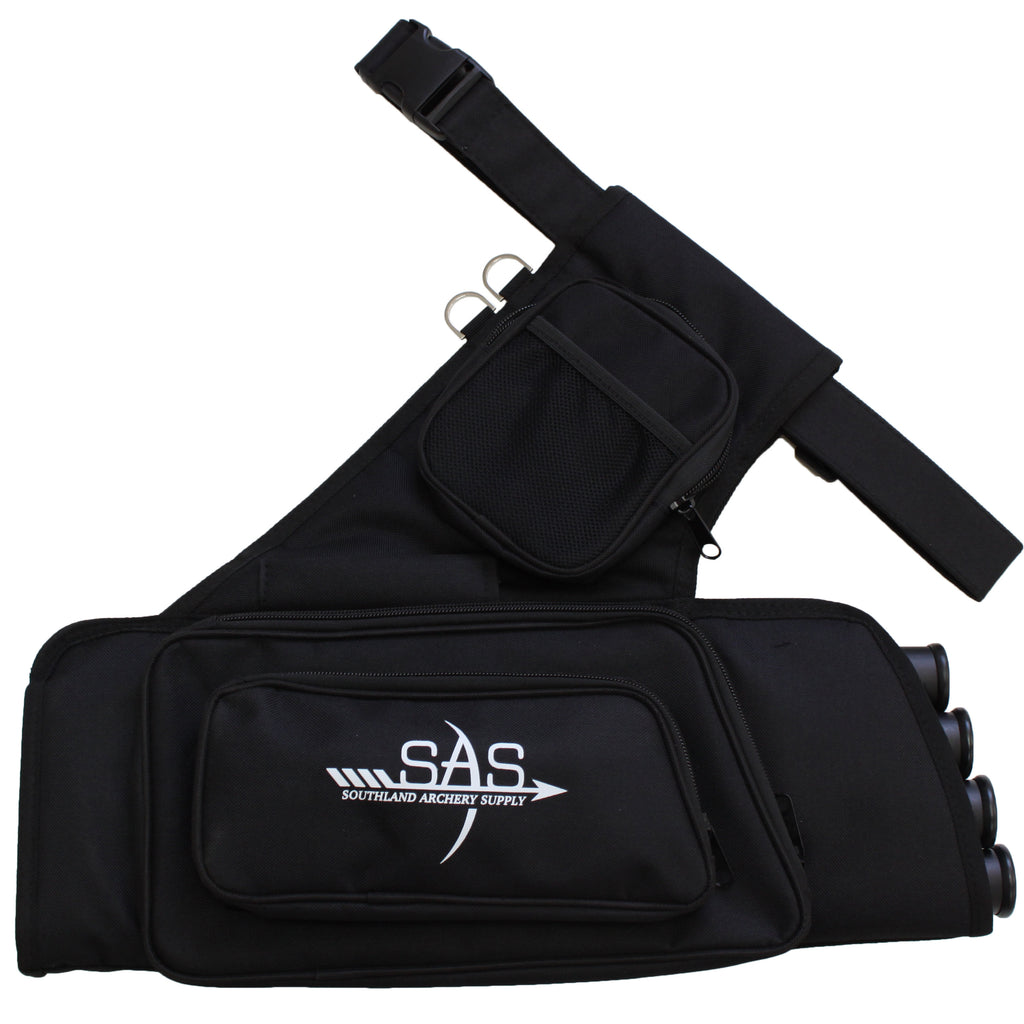 SAS 4 Tube Archery Arrow Target Quiver with Accessory Pockets and Wais