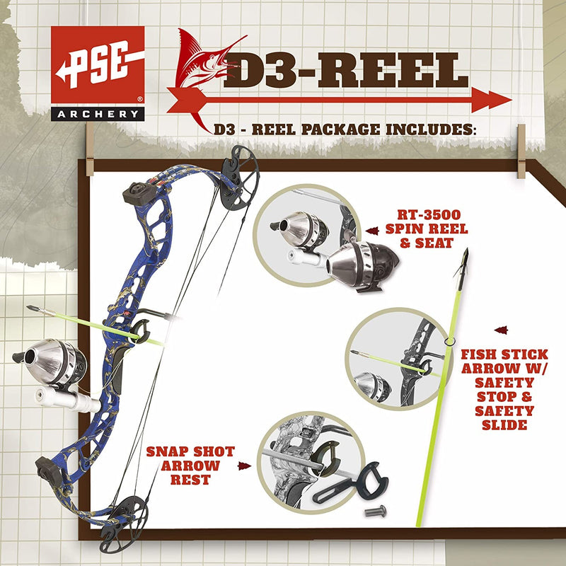 PSE D3 Green Bowfishing Compound Bow Right Hand AMS Pro Reel Snapshot