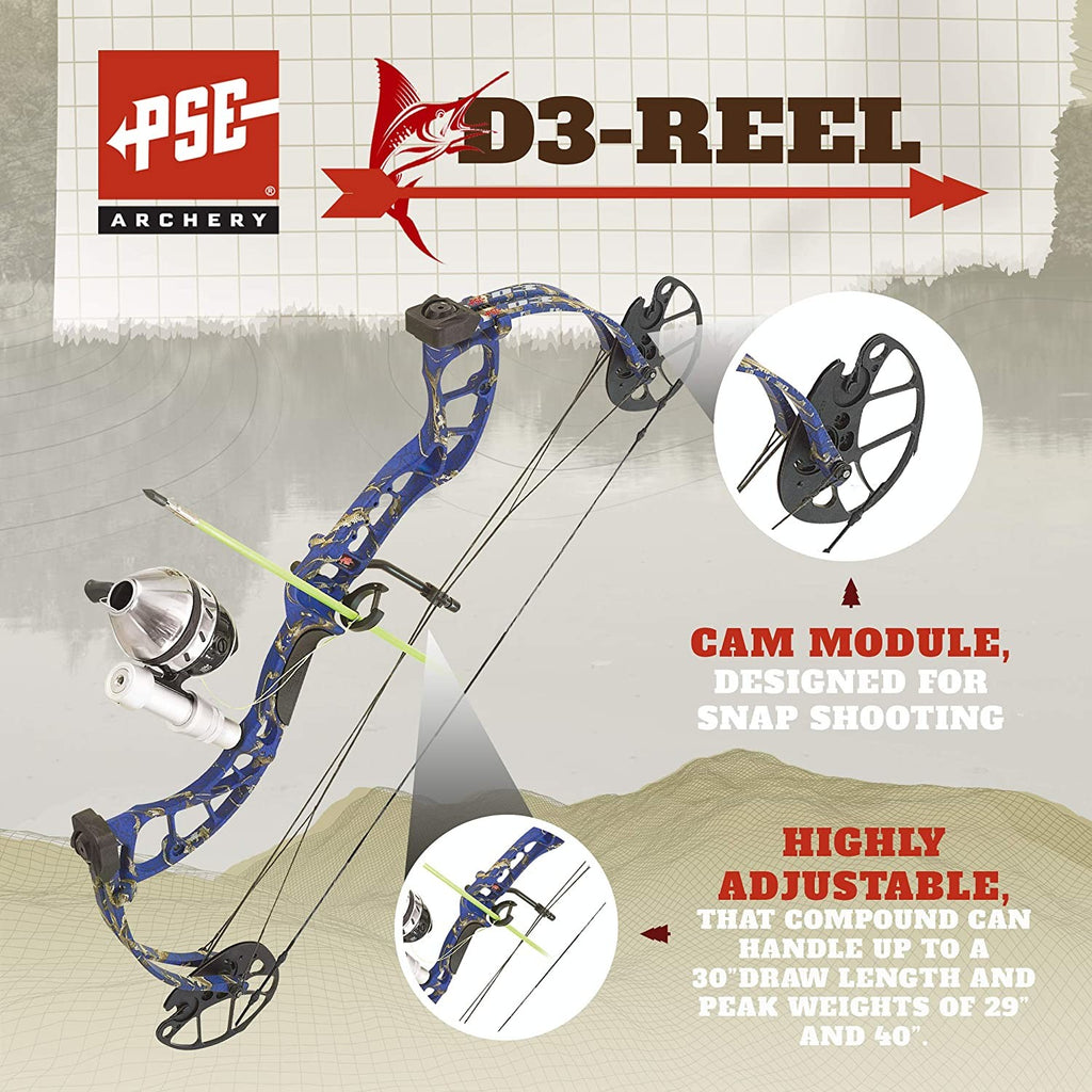 PSE Archery D3 Bowfishing Compound Bow Reel Package 40Lbs Left Hand/ Southlandarchery