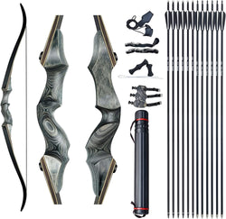 Youth Adult Wooden Archery Take Down Bow Package with Tube, Arrows, Armguard